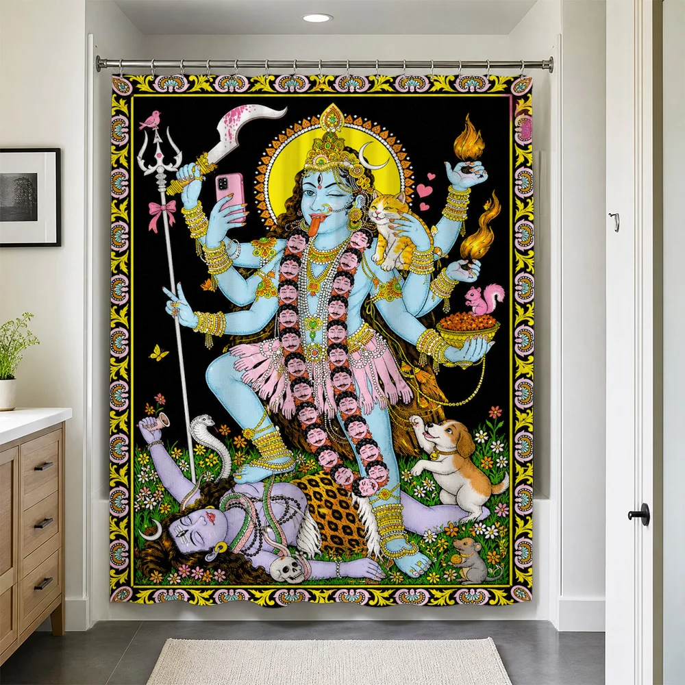 Waterproof Shower Curtain Lord Shiva Hindu Goddess Bohemian Indian Spiritual Tribal Art Print Bathroom Tapestry Decor Accent Lin