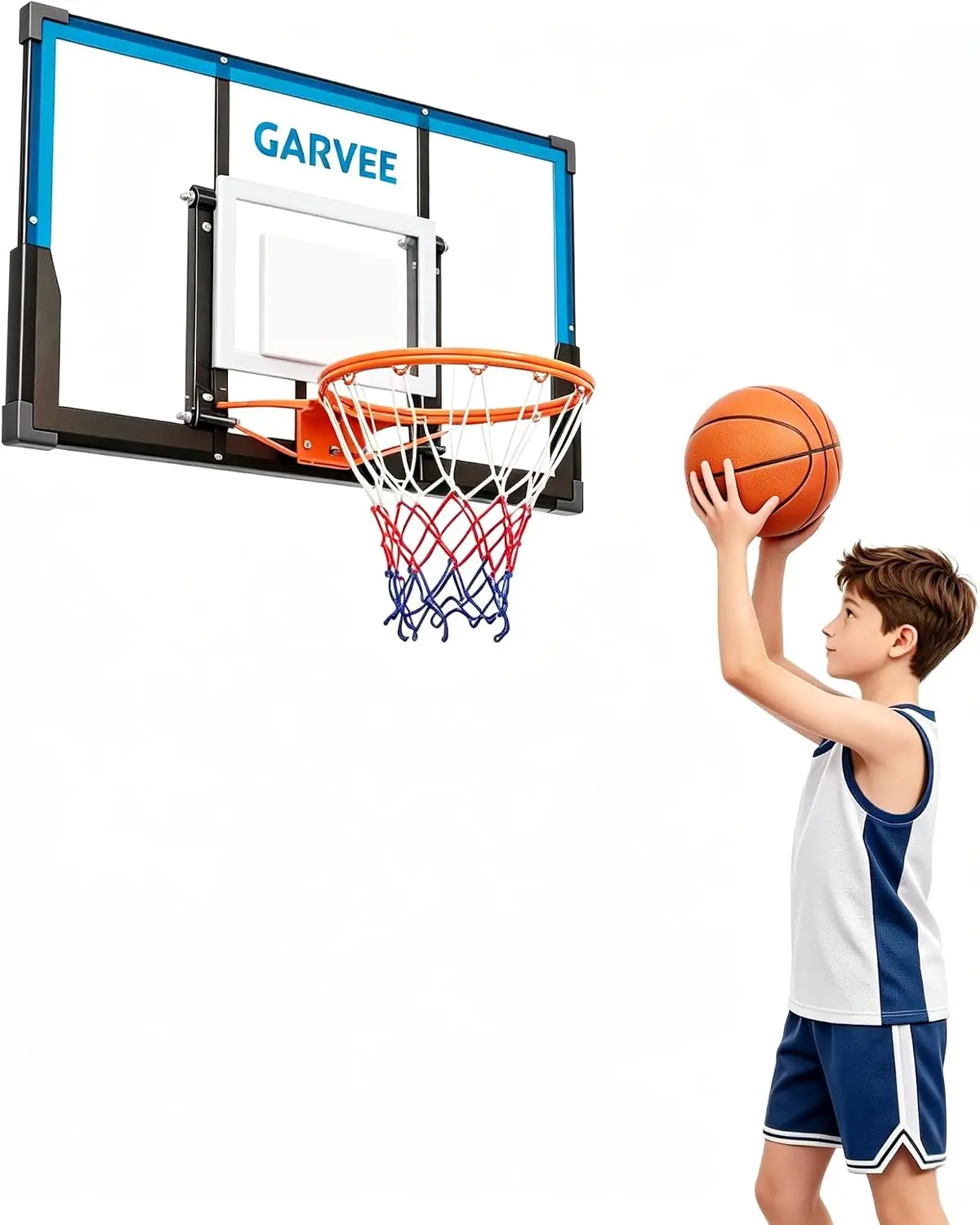 Tacleekii 43.3" Wall Mounted Basketball Hoop with Steel Frame Rim & PE-Padded PC Backboard for Indoor Outdoor Home Gym, Driveway, Playground