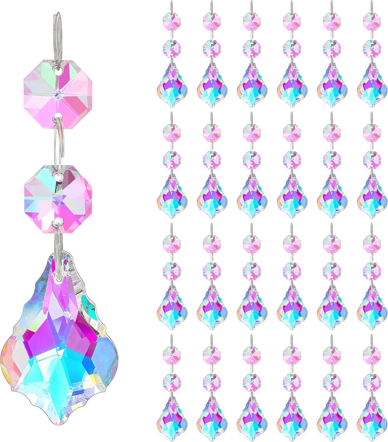 25pcs 38mm Crystal Chandelier Prism Pendants Octagon Glass Beads Suncatchers for Window Christmas Tree Decor Hanging Crystals