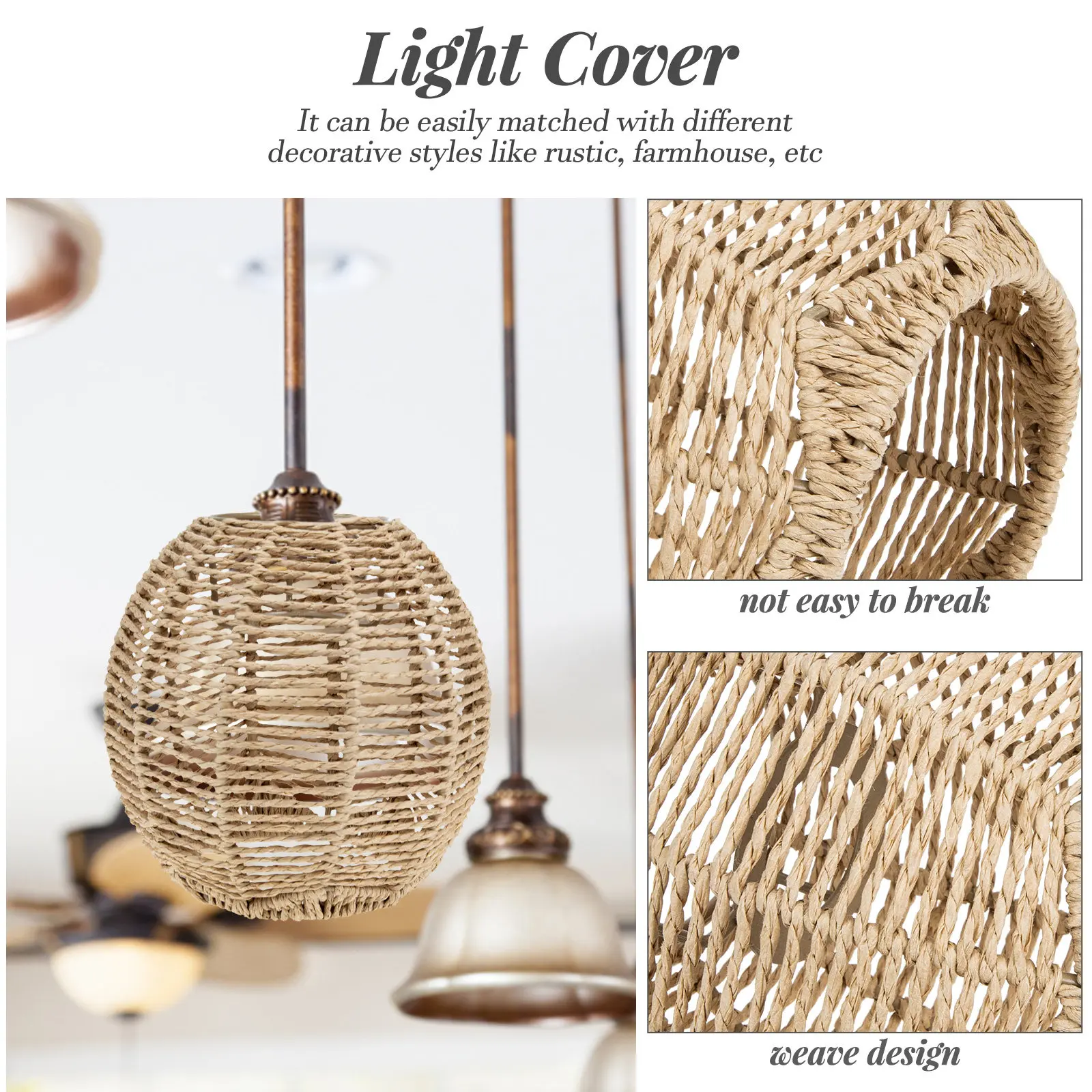 

2Pcs Imitation Rattan Bamboo Lampshade Pendant Ceiling Lamp Cover Rustic Braided Hanging Light Shade for Home Decor