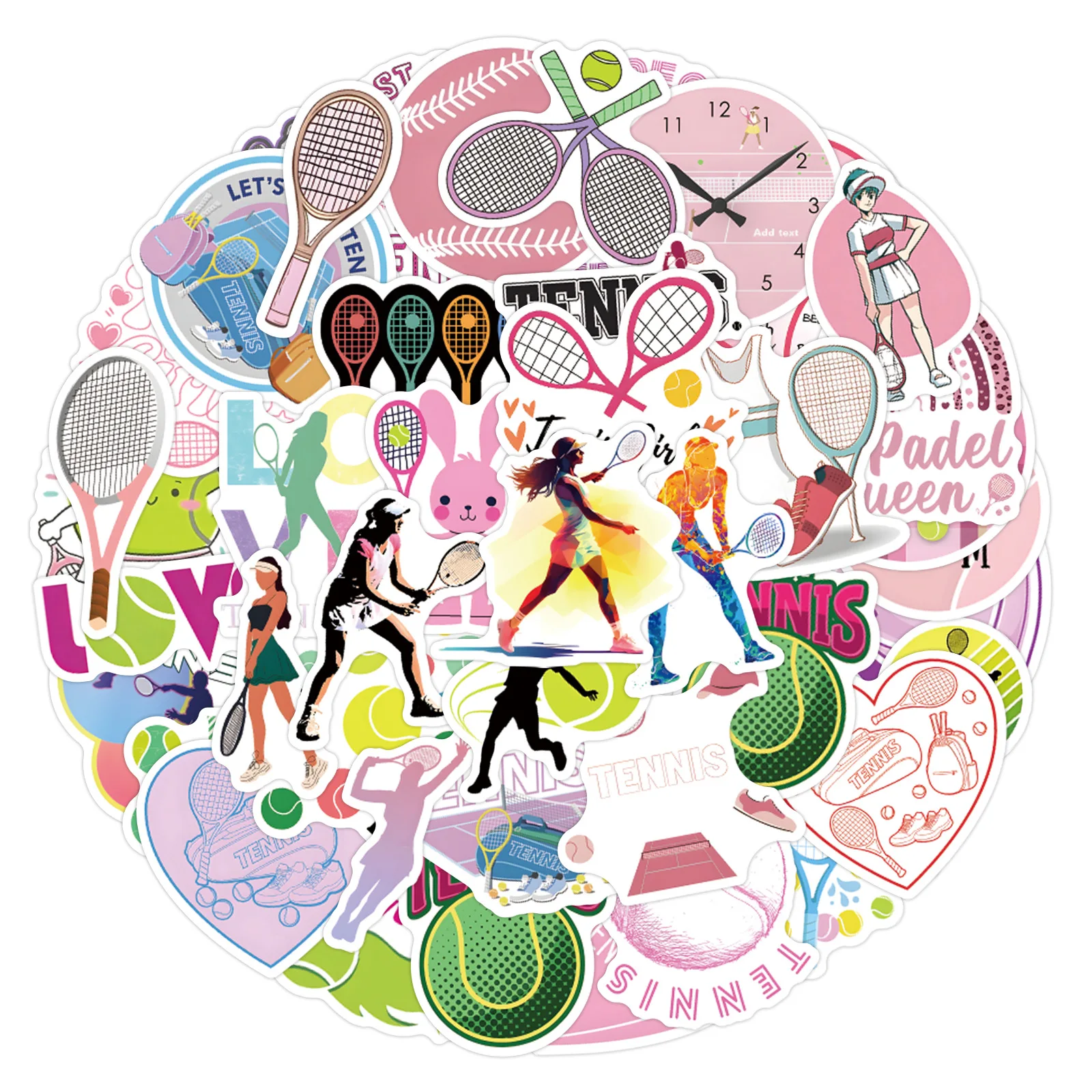 55PCS Tennis Stickers Waterproof Vinyl Cute Tennis Themed Decals for Laptop Water Bottle Luggage Skateboard Scrapbook