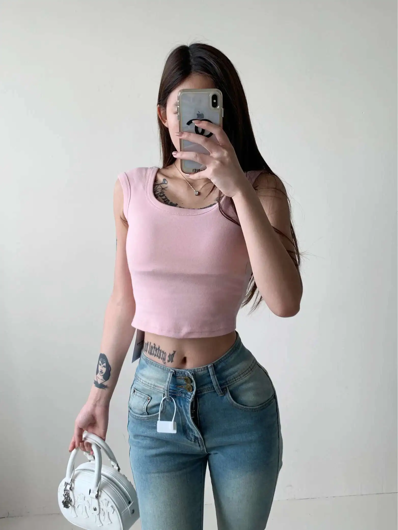 

Sexy Pure Desire Style Backless Solid Color Square Neck T-shirt For Women Chest Pad Slim Fashion Women Tank Tops Pink L7PT