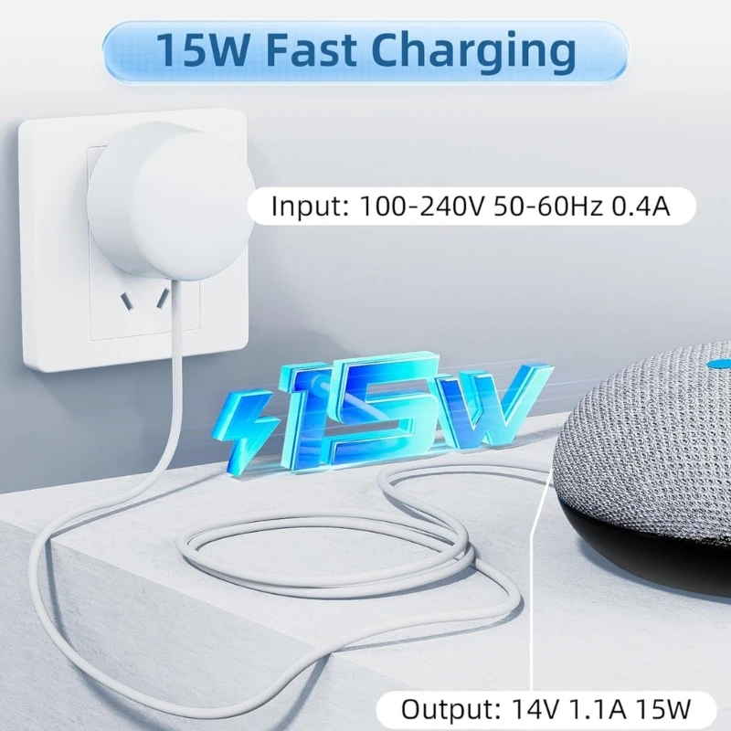 For Google Home Hub/Nest Hub/Nest Mini Speakers Power Adapter 4V 1.10A 15W Charging Cord Line