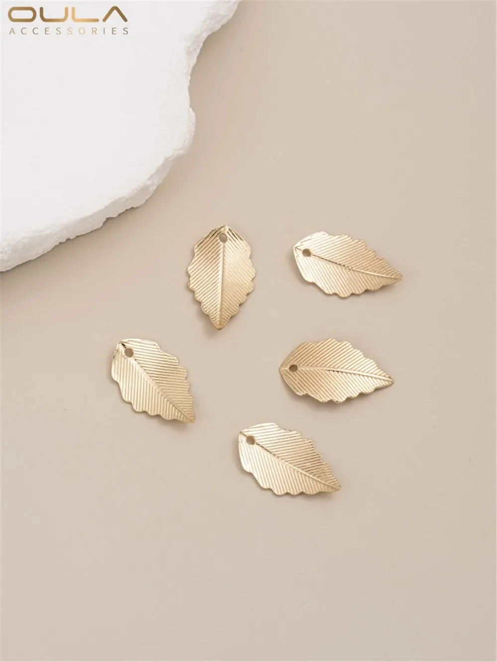 

14K Gold-Color Plated Leaf Pendant Copper Plated Real Gold Leaf Pendant Handmade Diy Bracelet Earrings Pendant