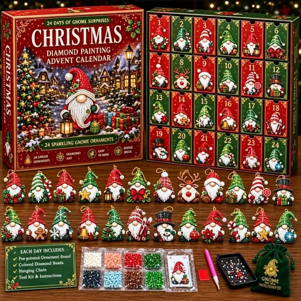 Unique Gnomes Christmas Gnome Advent Calendar Flower Crafts Diamond Art Mystery Gnome Toy Complete Set 24-Day Countdown Calendar