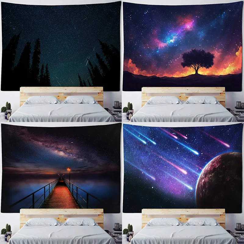 

Home Decor Galaxy Starry Sky Wall Tapestry Space Fantasy Night Sky Forest Landscape Printed Thin Cloth Blanket Background Cloth