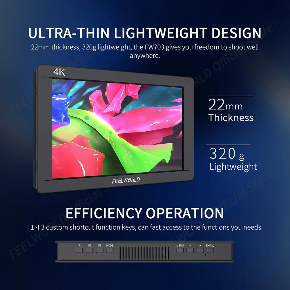 FEELWORLD-DSLRフィールドモニター、fw703、ips、フルHD、3g、sdi、4k、hdmi、7インチ、1920、1200、スタビライザージンバル用ヒストグラム付き