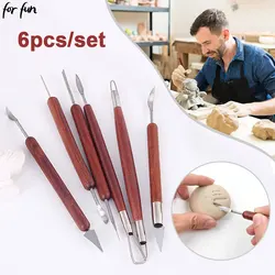 For Fun6PCS Sculpting Tool Pottery Tools Wood Handle Pottery Set Wax Carving Sculpt Smoothing Polymer Shapers Clay Ceramic Tools