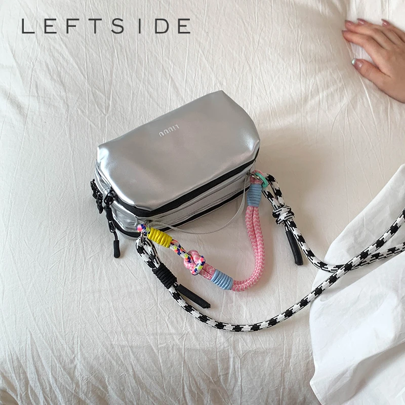 

LEFTSIDE Mini Silver Shoulder Bags for Women 2025 Summer New In Y2k Trend Crossbody Bag Females ​Canvas Handbags And Purses
