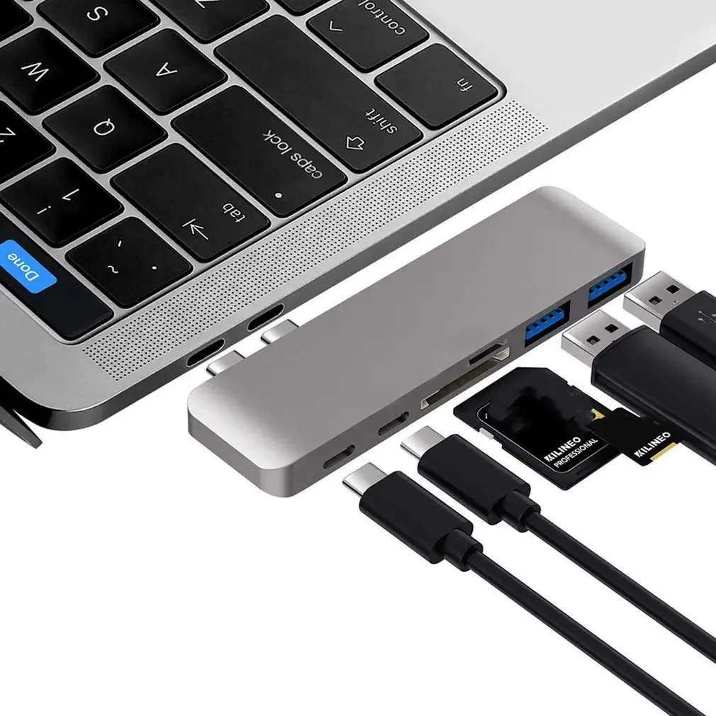 

USB C Hub 6 In 1 Usb Type C Hub Adapter Dongle Compatible For Macbook Pro 13 15 Thunderbolt 3 Usb C