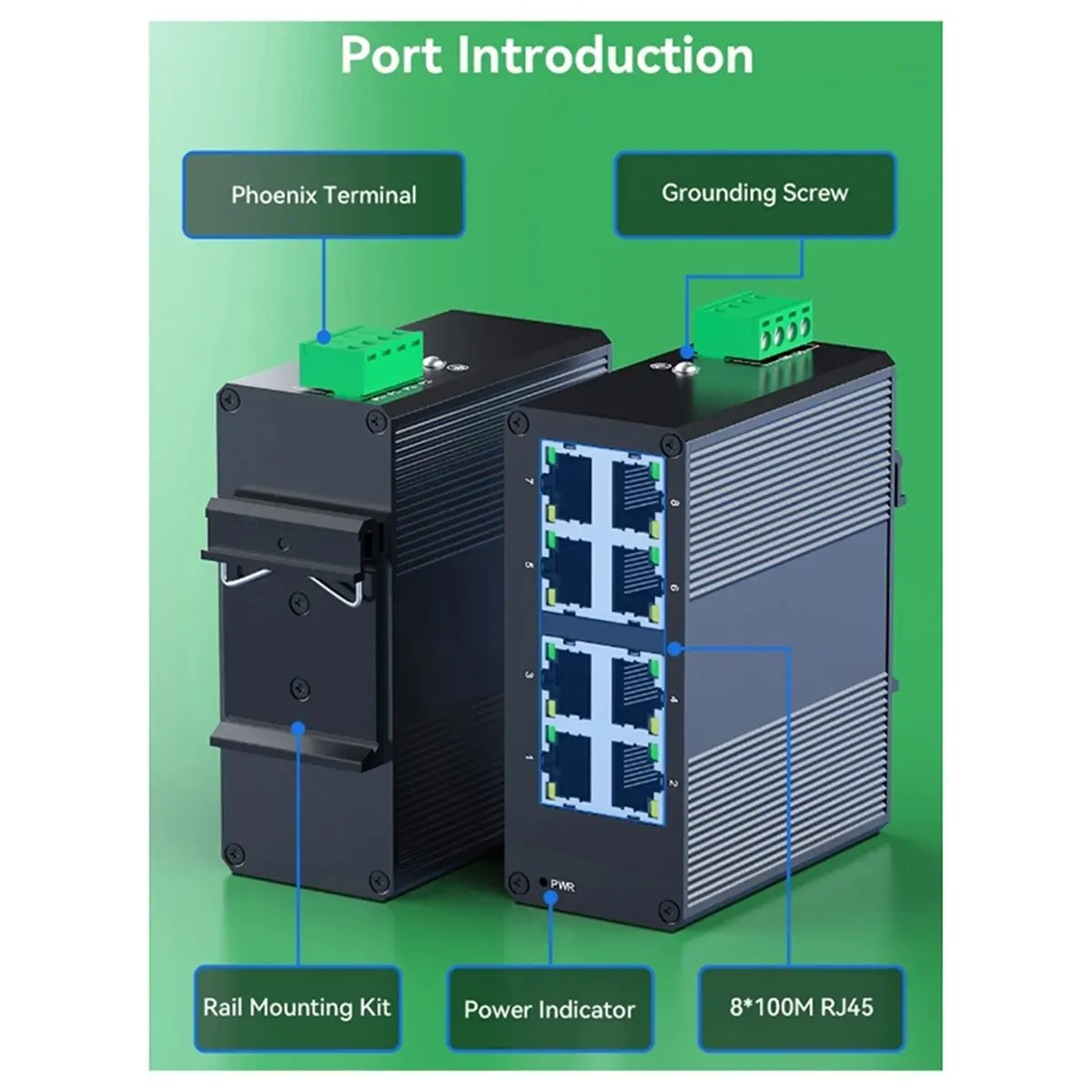 8 Port 1000M Industrial Switch Mini Industry Ethernet Network Switch DIN Rail Plug and Play IP40 Protection