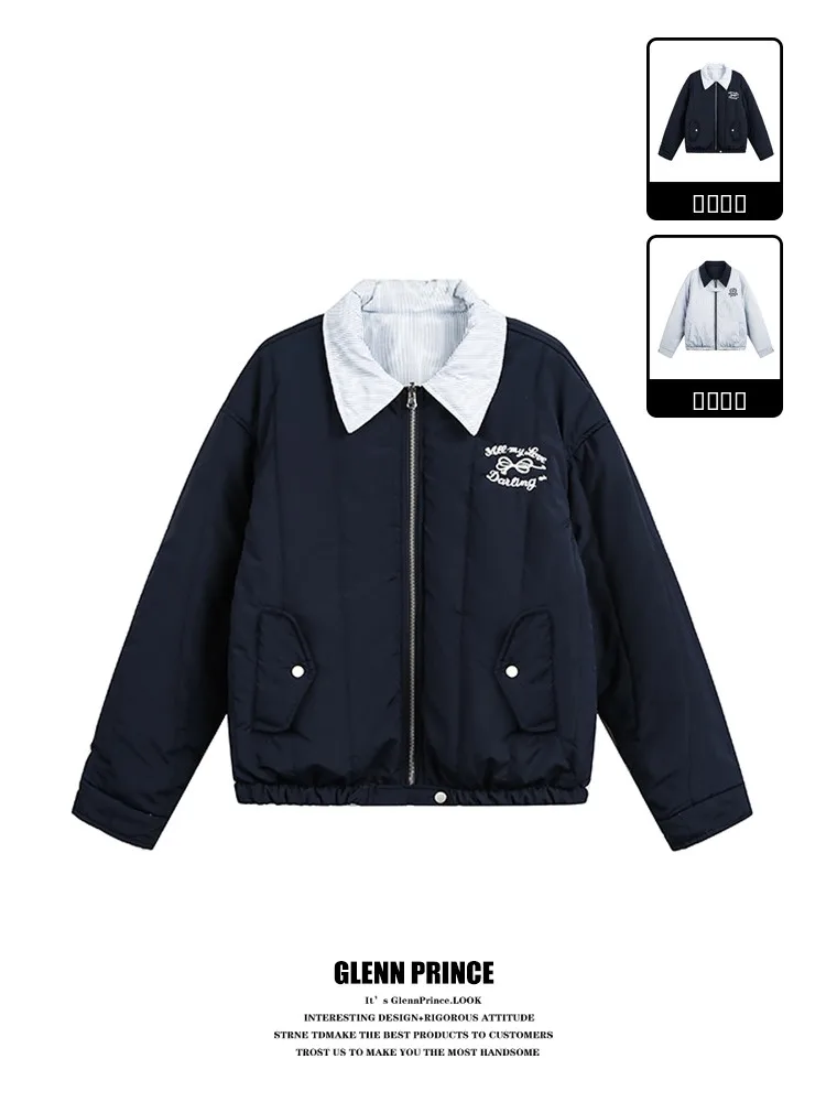 

GPstudio Американская ретро-куртка в полоску, двусторонняя, бейсбольная, хлопковая, мужская, зимняя, в университетском стиле, спортивная, хлопковая верхняя одежда