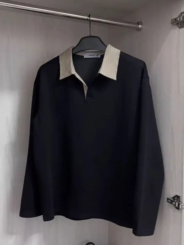 

Мужская свободная футболка-лонгслив большого размера в стиле Old Money с пэчворком, модная осенняя новинка