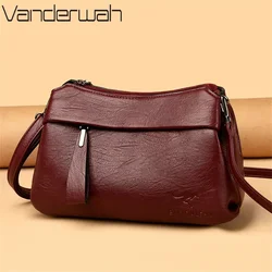 Black Crossbody Shoulder Bag Multi-Pocket Sturdy Soft Leather Lightweight Handbag for Middle-Aged Women Daily Commute Travel Bag