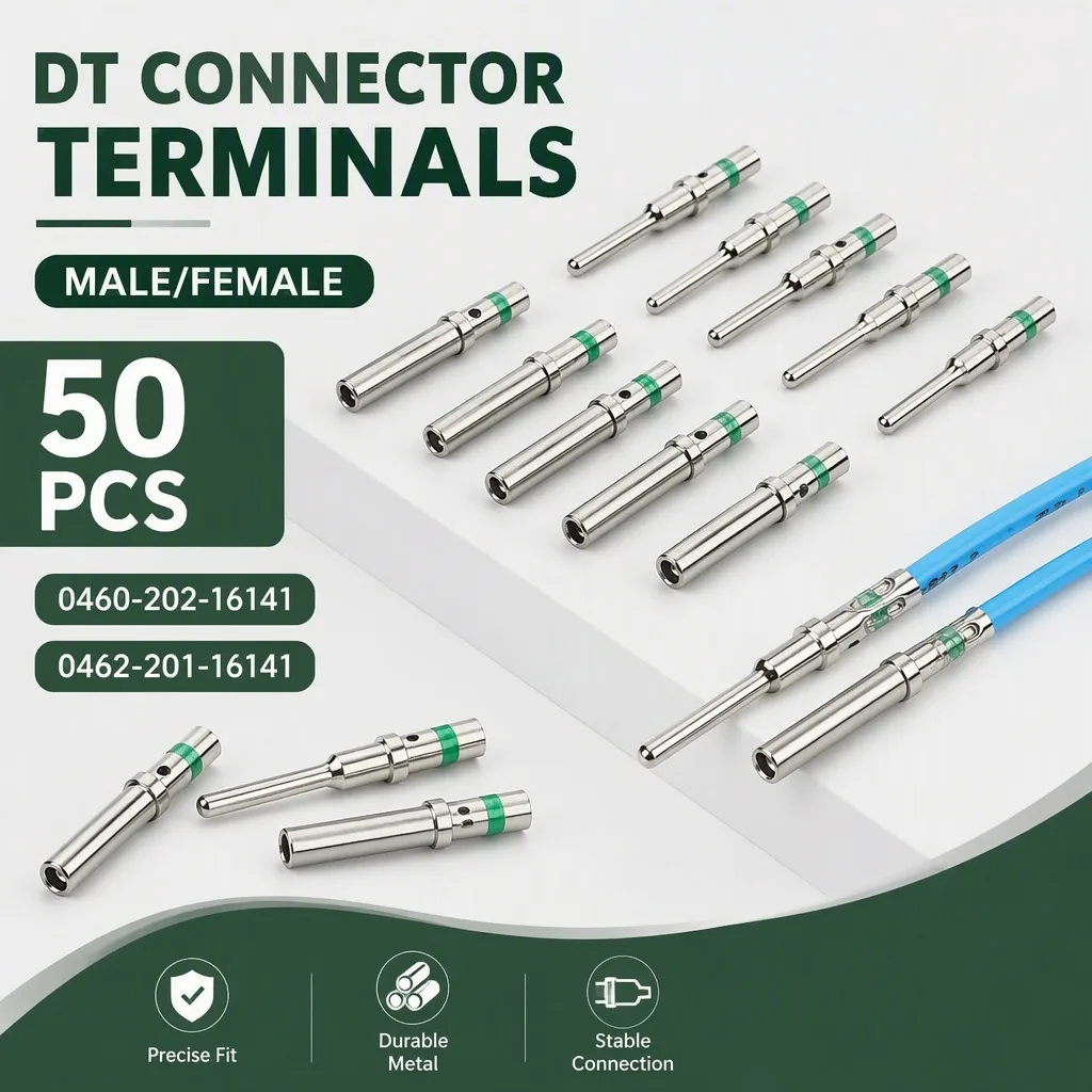 Deutsch DT 1.5mm Series Crimp Solid Terminal 50Pcs 0462-201-16141 0460-202-16141 Stainless Steel 16AWG Male Female Pin Contact