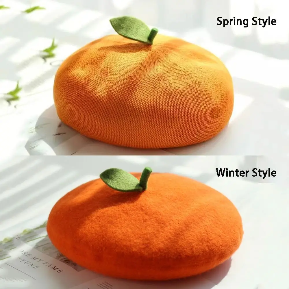 Sweet Red Apple Beret Cap Orange Shaped Breathable Painter Hat Soft Handmade Beret for Women Casual Wear view 6