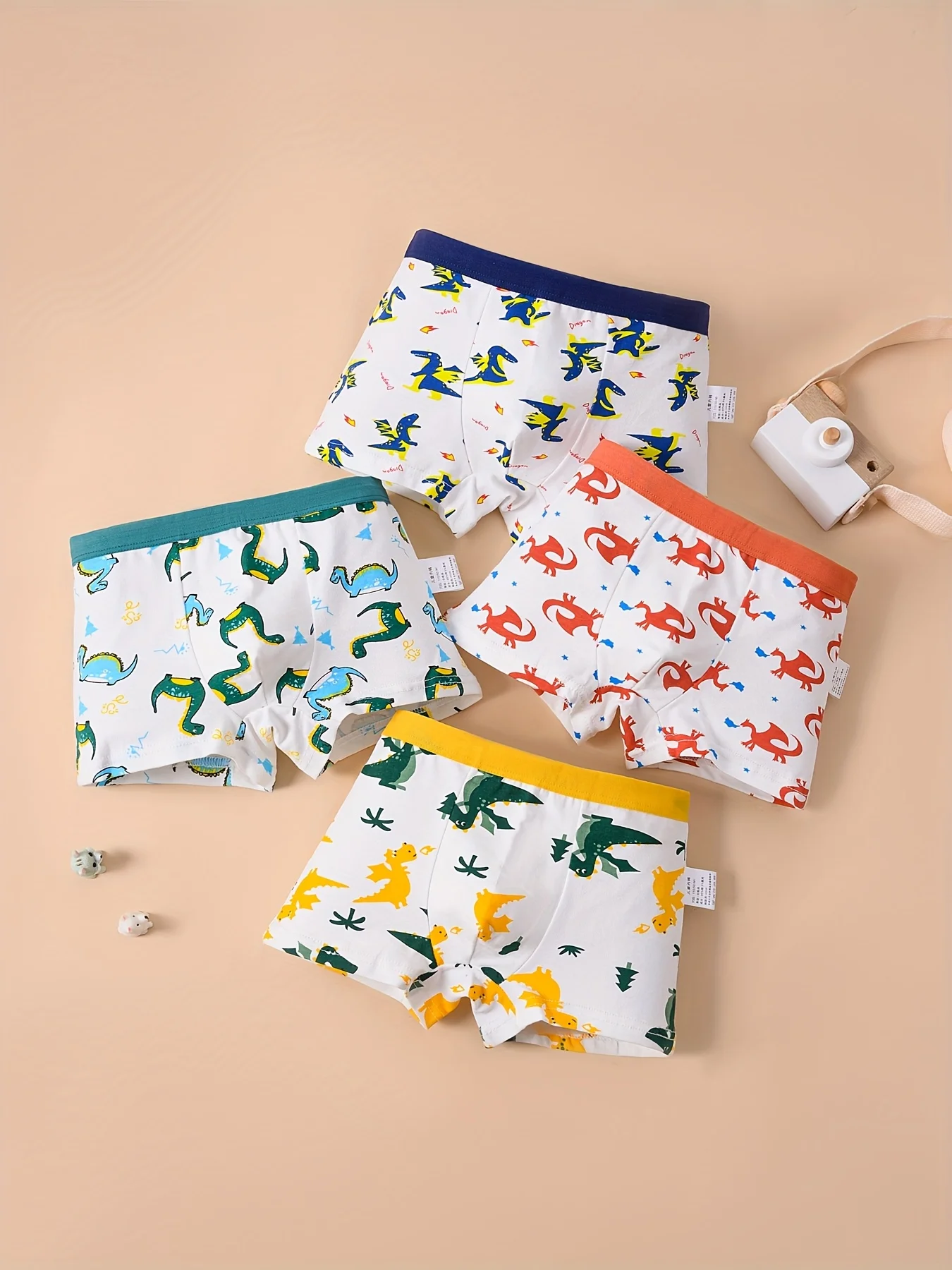 8-Piece Cute cartoon Pattern Boys' Underwear with Comfortable and Soft Four Corner Dinosaur Teddy Bear Flat Shorts