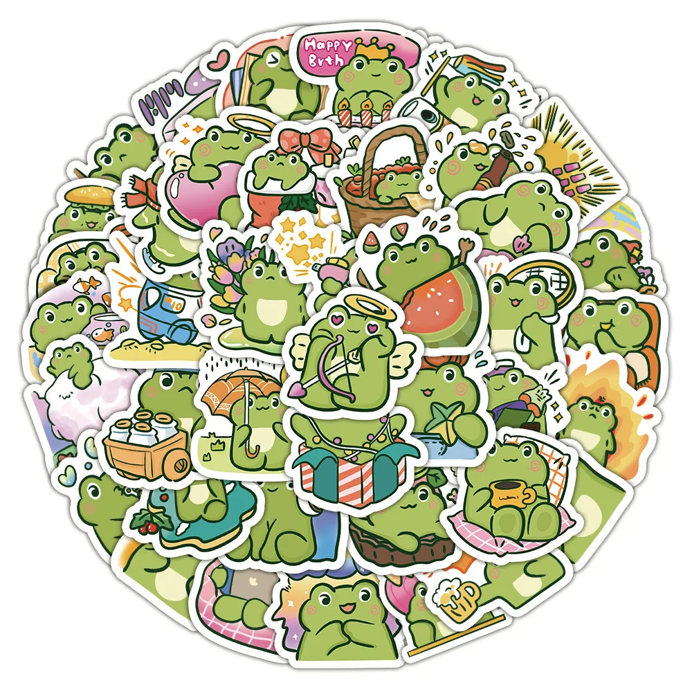 50/100Pcs INS Novelty Cartoon Kawaii Cute Frog Stickers PVC Waterproof Stickers Decals For Kids Boys Girls Toys Gifts