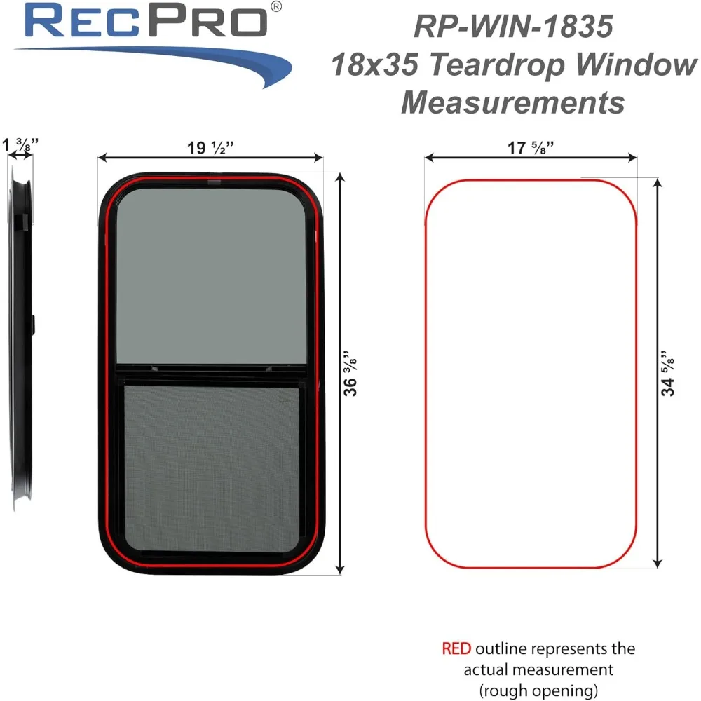نافذة منزلق RV من الزجاج المقسى الملون، عمودي، 18 × 35، صنع في الولايات المتحدة الأمريكية