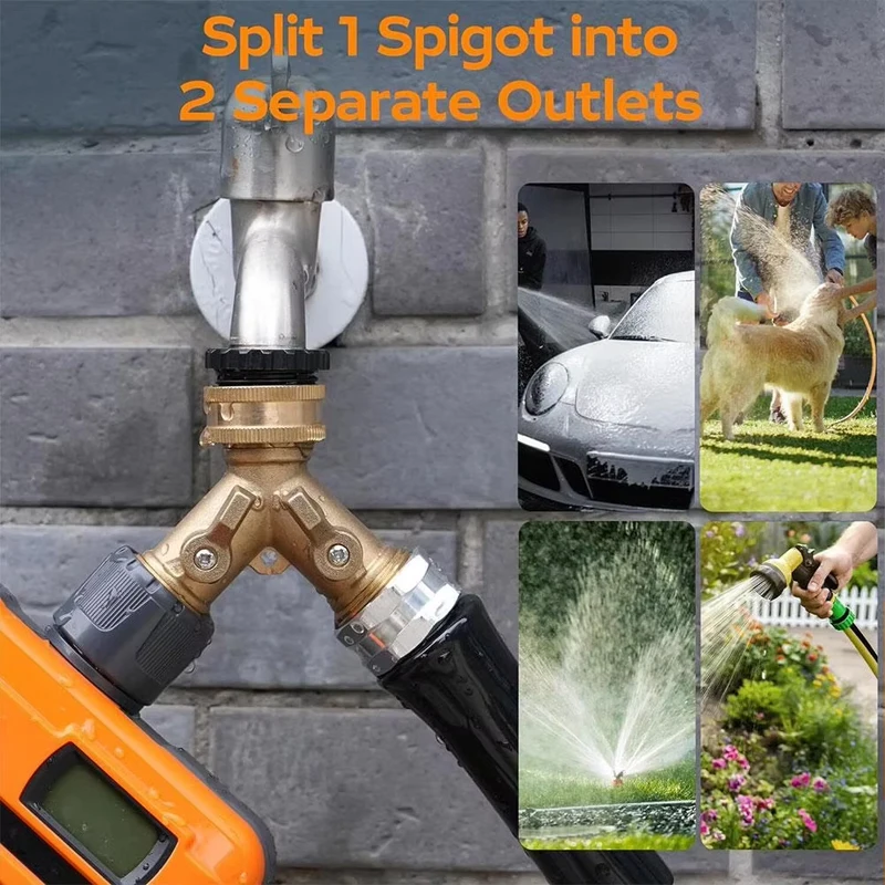 Faucet water divider, Y-shaped three-way garden copper connector 3/4” hose splitter connector