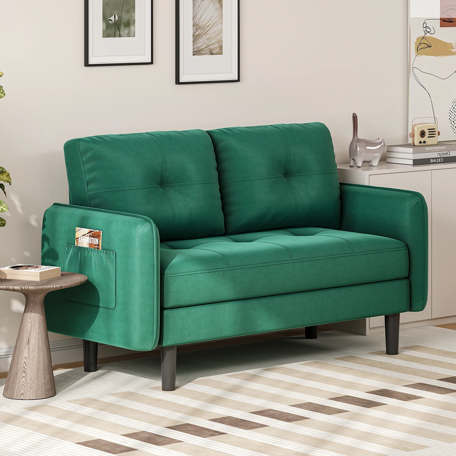 Sofá de 2 plazas, cómodo sofá de dos plazas con bolsillo de almacenamiento, sofás pequeños para sala de estar, dormitorio, oficina, apartamento
