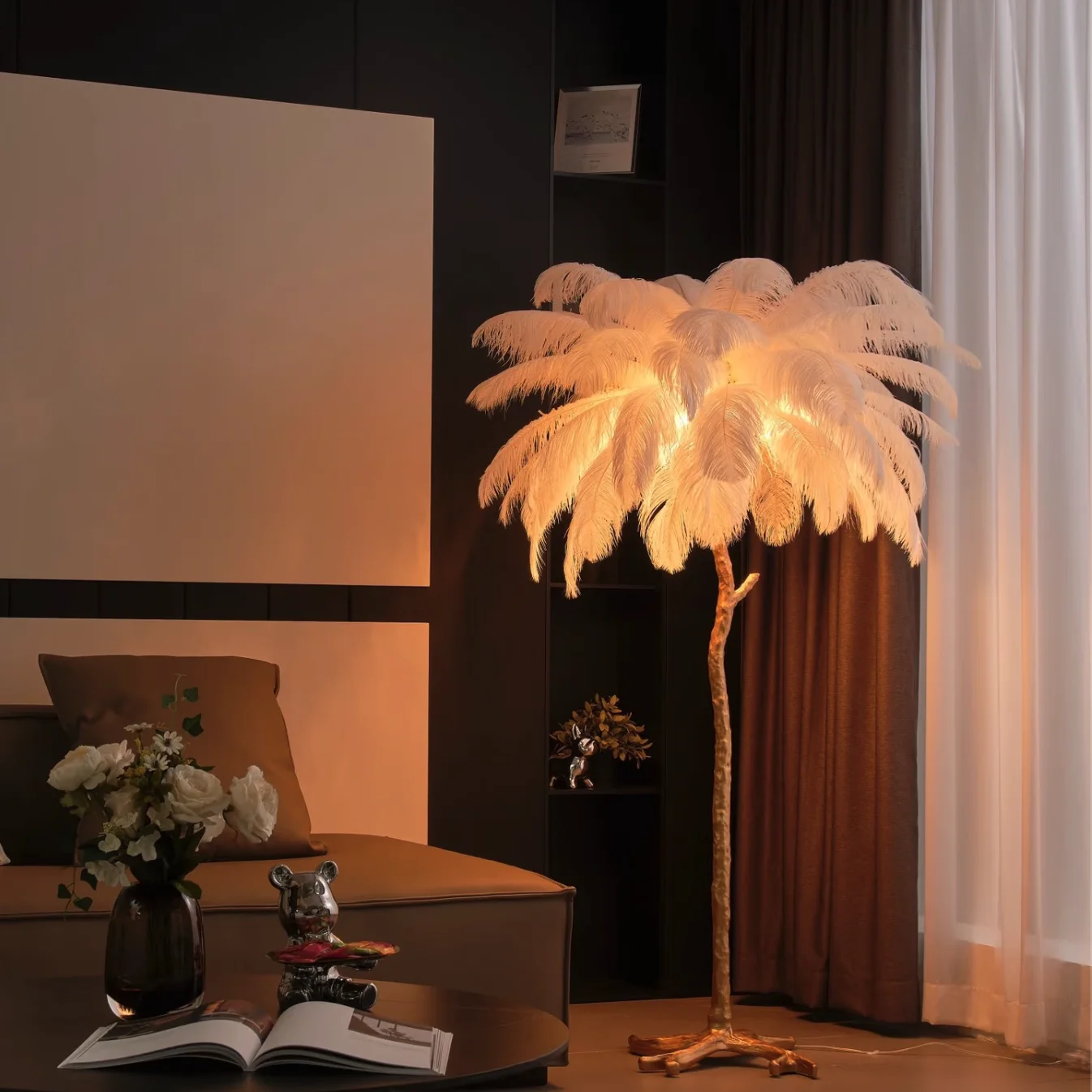 Stylish Nordic Wedding Lights Feather Chandeliers AC Powered Modern Resin Warm White Cozy Bedrooms Luxury Living Rooms Decor