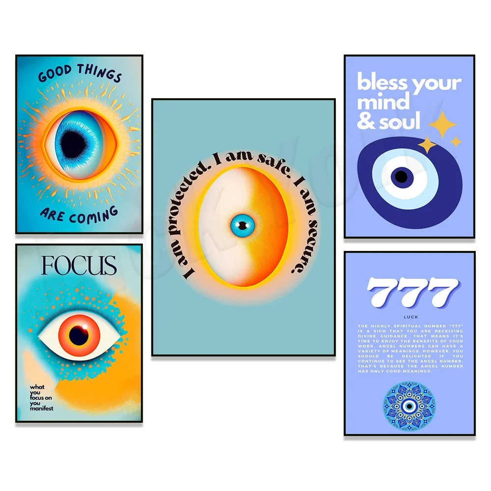 Evil Eye Protection Affirmation Poster, 777 List Poster, Evil Eye Aura Print Decor Spiritual Wall Art Year 2000 Room Decor