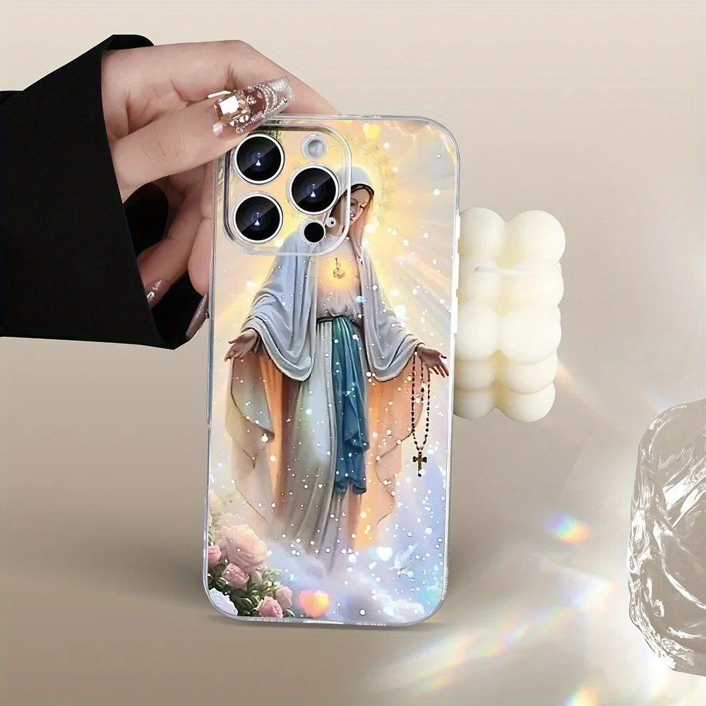 A best-selling creative Virgin Mary pattern phone case for iPhone 16/15/14/13/12/11/XS/XR/X/7/8 Plus/Pro/Max/Mini - creative fashion design for both men and women