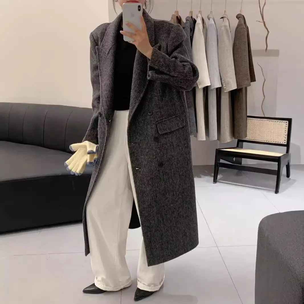 

2025 New Suit Collar Double-Sided Wool Coat Women's Double-Breasted Knee-Length Thin Wool Coat