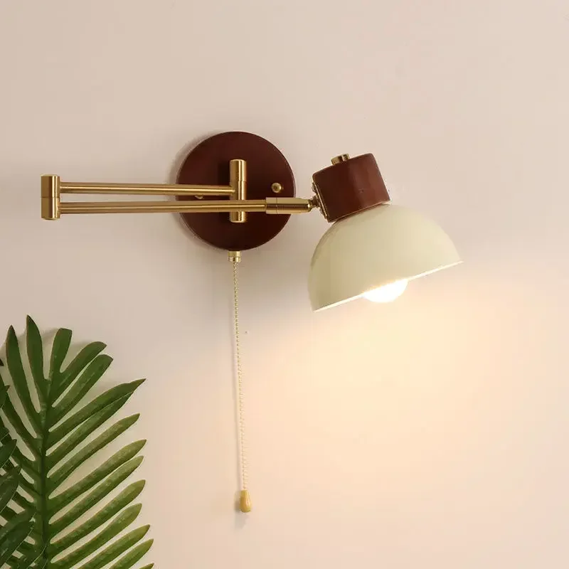 

Modern Telescopic Swing Arm Wall Lamps Solid Wood Reading Lamp Nordic Minimalist Folding Rocker Arm Bedroom Bedside Wall Lights