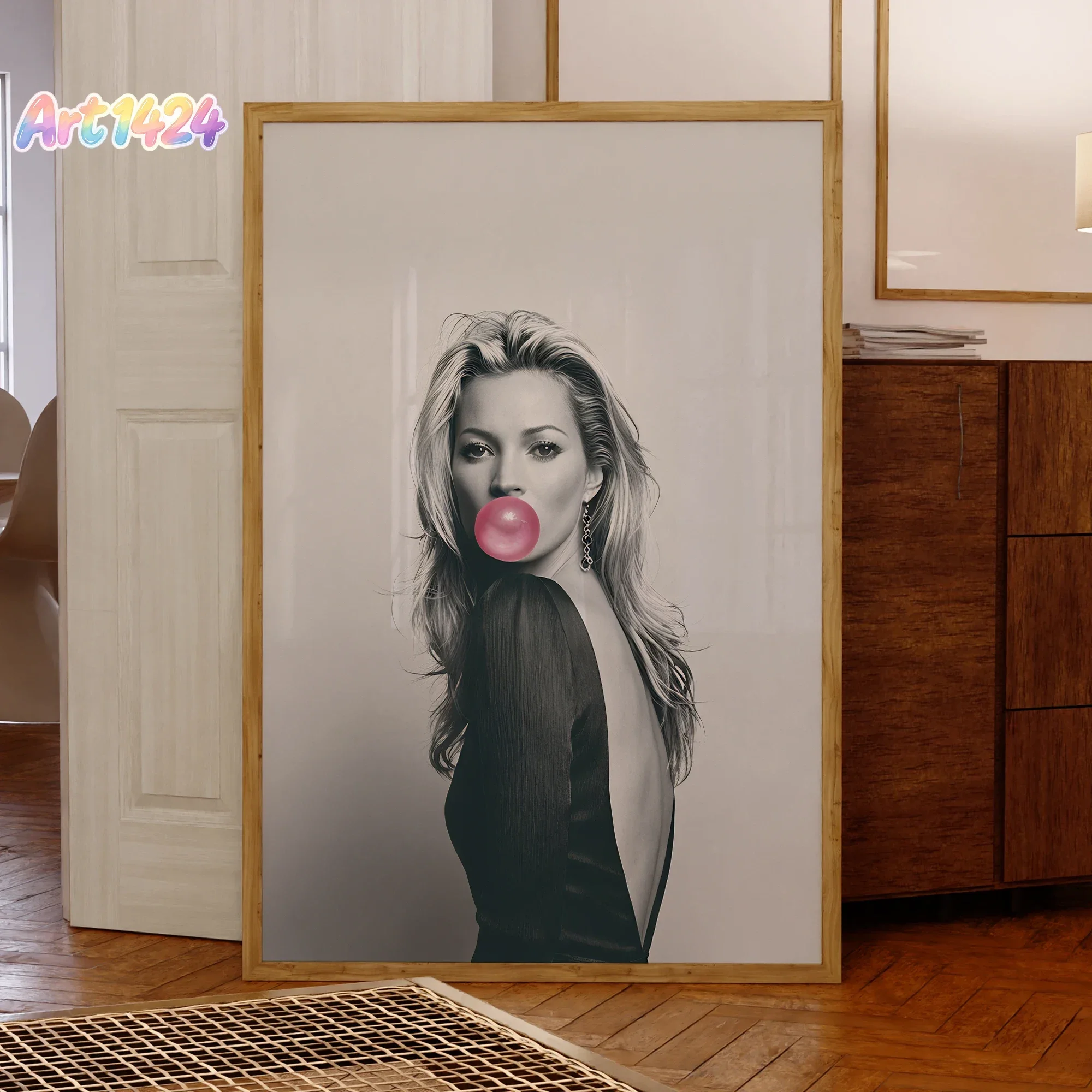 Kate Moss Fashion Model Chews Gum Wall Art Printmaking Canvas Painting Poster Pictures Living Room Bedroom Waterproof Home De