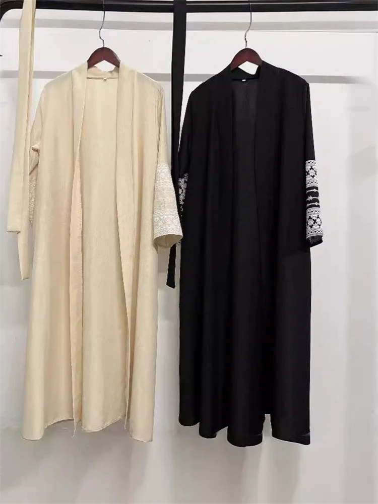 Eid preto bordado manga aberta modesto quimono casaco abaya dubai 2024 muçulmano abayas para mulheres retro roupas islâmicas robe kebaya