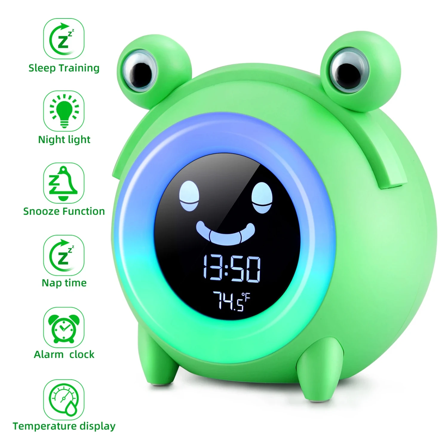 Colorful, Adorable and Cute Child Alarm Clock - Interactive Animal Design with Digital Wake, Temperature Display, NAP Timer and 