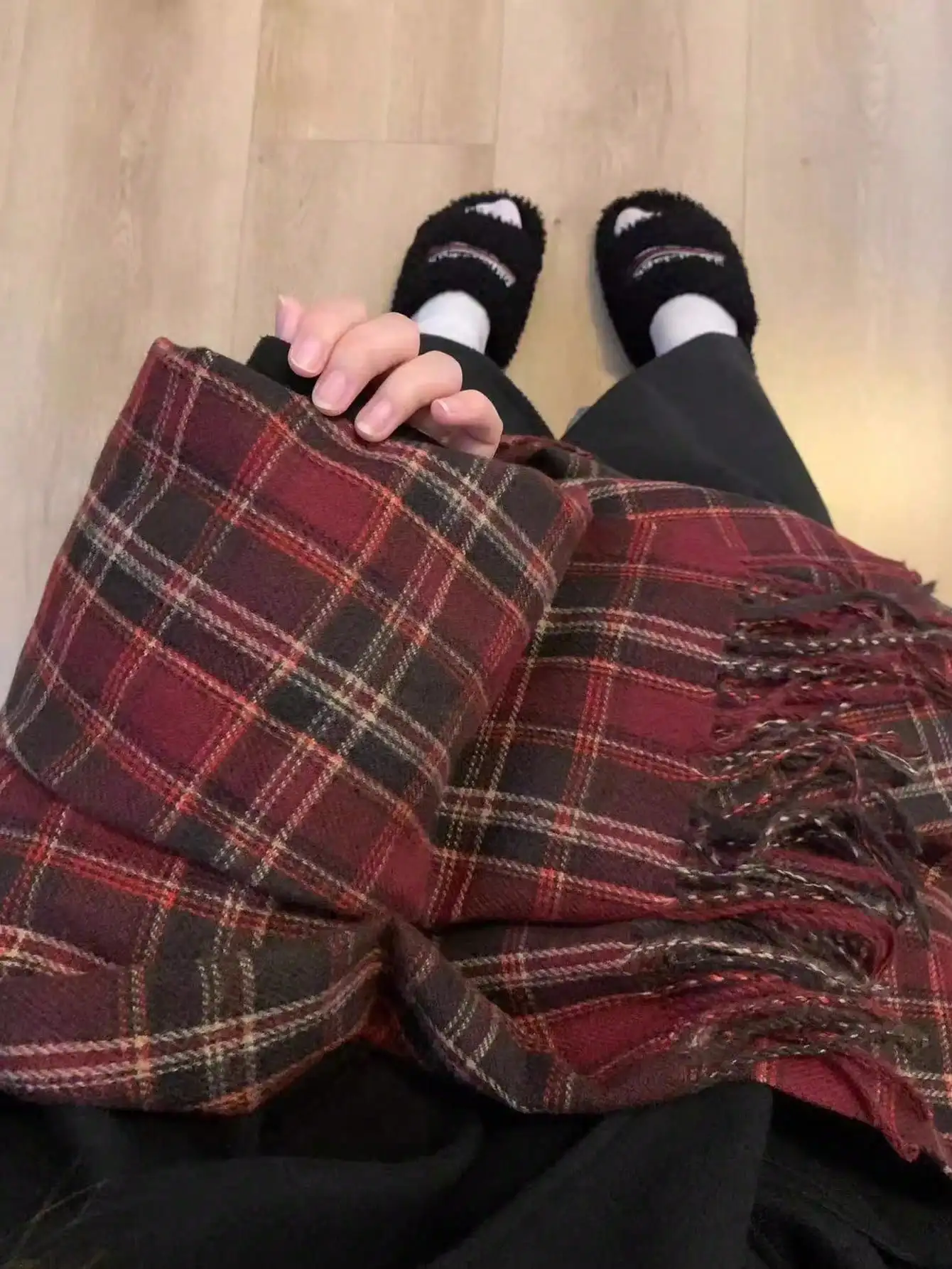 1 Piece Multicolor Plaid Nordic Style Tassel Rectangular Polyester Women's Scarf Couple Neckband Suitable For Daily Use