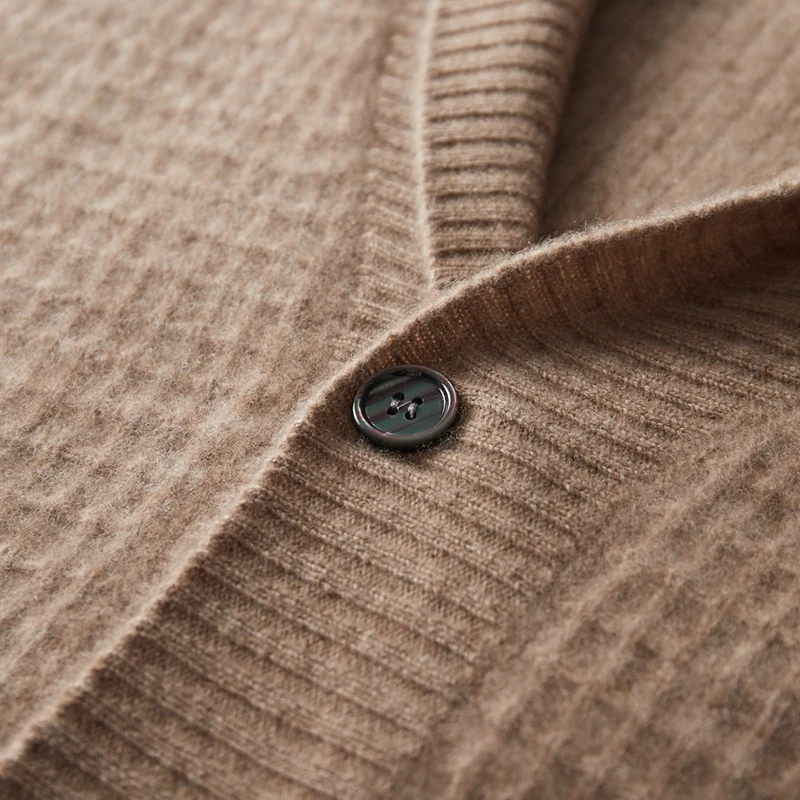 Men's 100%pure cashmere clothing autumn winter green fruit collar cardigan soft and warm top A-class light luxury Men's clothing