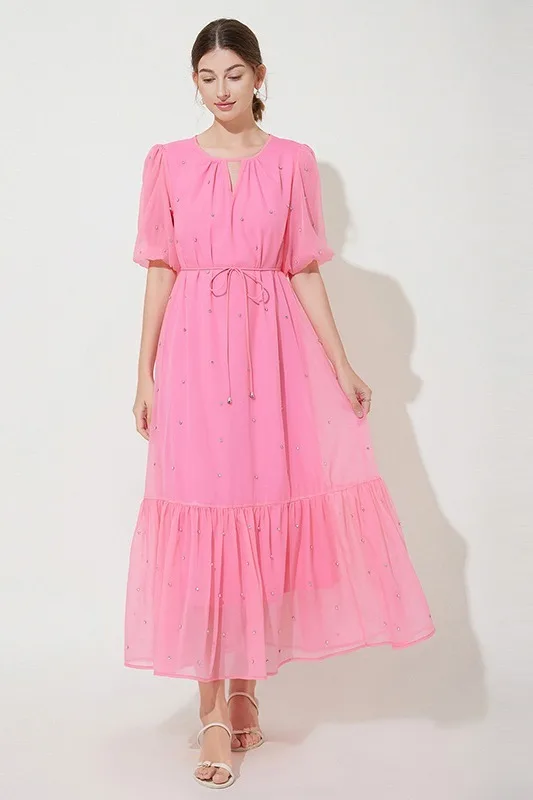 브랜드 크리스탈 정장 이브닝 드레스 고급 여성 여름 반팔 루즈핏 큰 사이즈 롱 드레스 여성 프롬 웨딩 미디 드레스