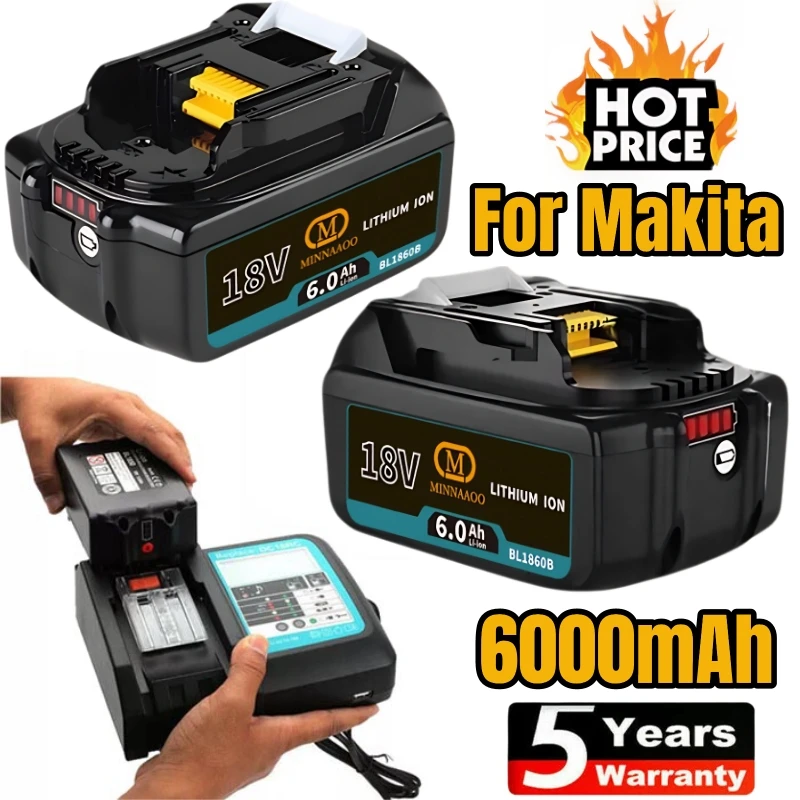 

2025NEW for Makita 18V 6000mAh Rechargeable Power Tools Battery LED Li-ion Replacement LXT BL1860B BL1860 BL1850+3A Charger