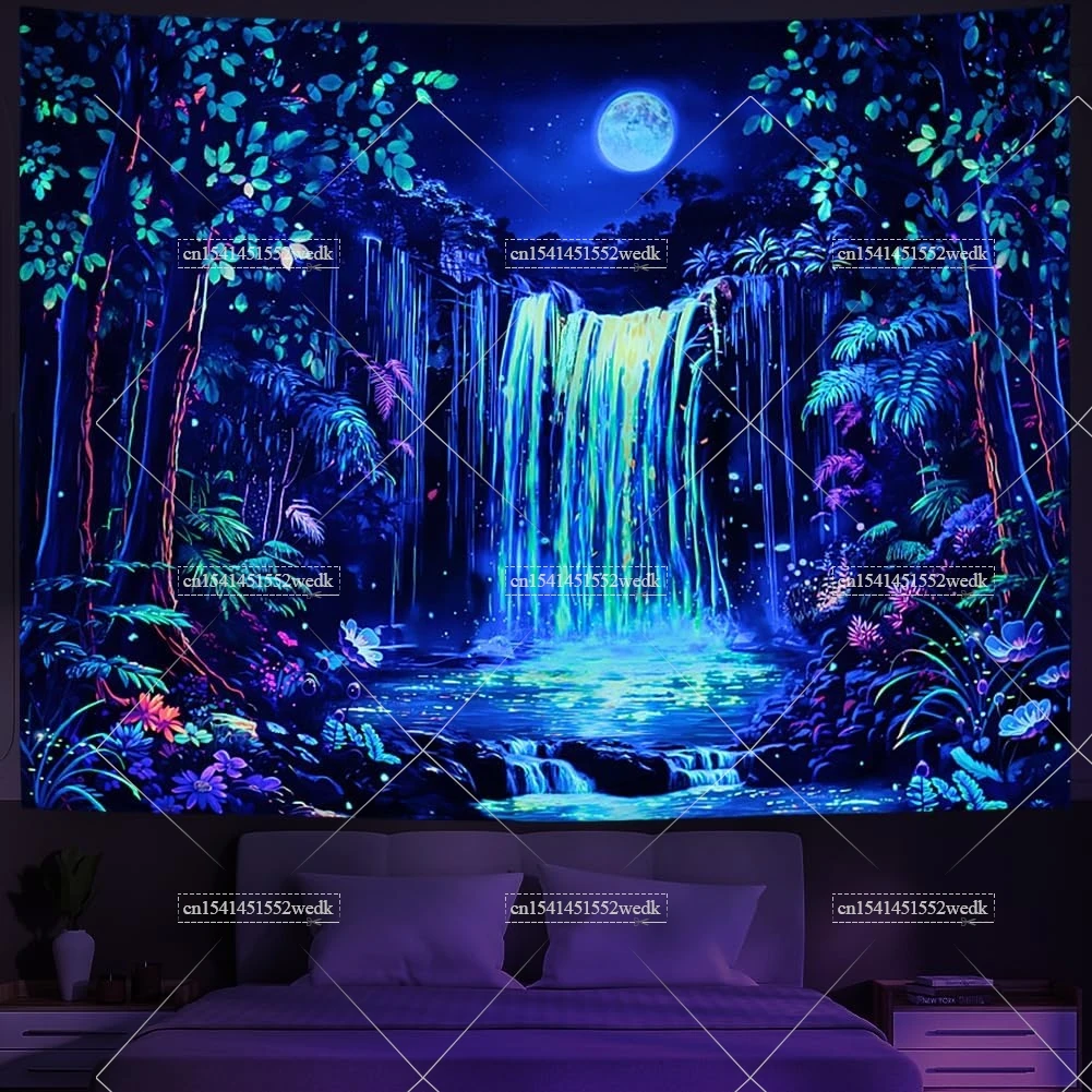 الخيال الغابات Blacklight نسيج الأشعة فوق البنفسجية رد الفعل النيون شلال الضوء الأسود المفروشات توهج في الظلام جدار ديكور خلفيات الحفلات #3