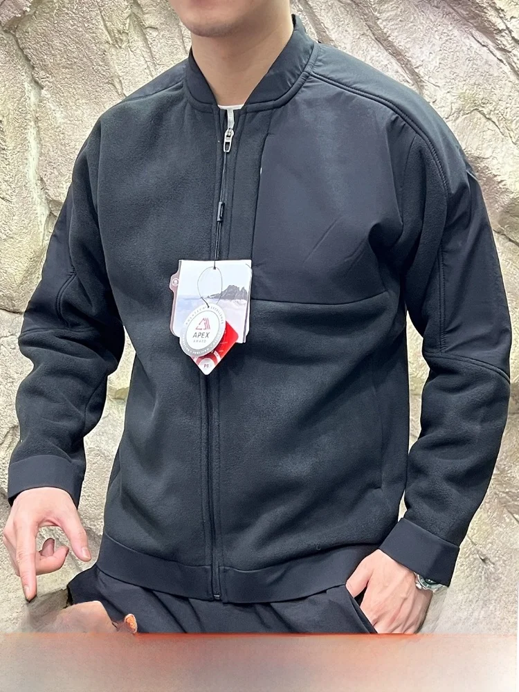 

Thiened Fce Lined Outdoor Baseball Collar Jaet for Men Warm Lightweight Spring Autumn Winter Zipper Closure Stand Fit