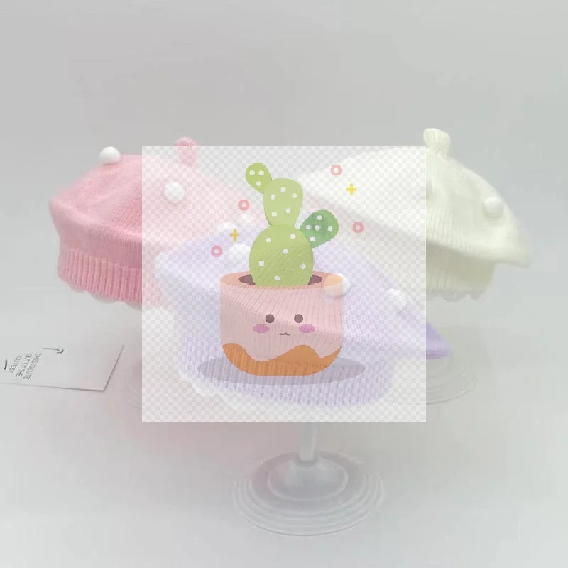 1個入り 可愛いストラップ付きクマさん柄 暖かいビーニーキャップ 無地ニットベビーベレー帽 子供 女の子 秋冬 アーティスト ペインターハット