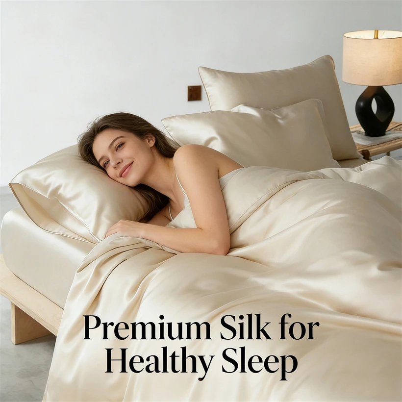 22mm Mulberry Silk Bedding Set Luxury Smooth Duvet Cover Set with Quilt Cover Bed Sheet Pillowcase for Twin Full King Queen Bed