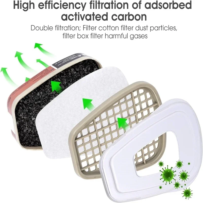 6200 Dust Gas Mask Filters with Fog-proof Protective Glasses Safety Work Suit Industrial Half Face Painting Spraying Respirator