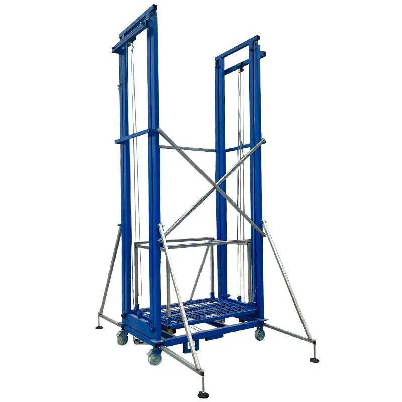 Adjustable electric scaffold lift with collapsible platform, small mobile electric scaffold, core motor components