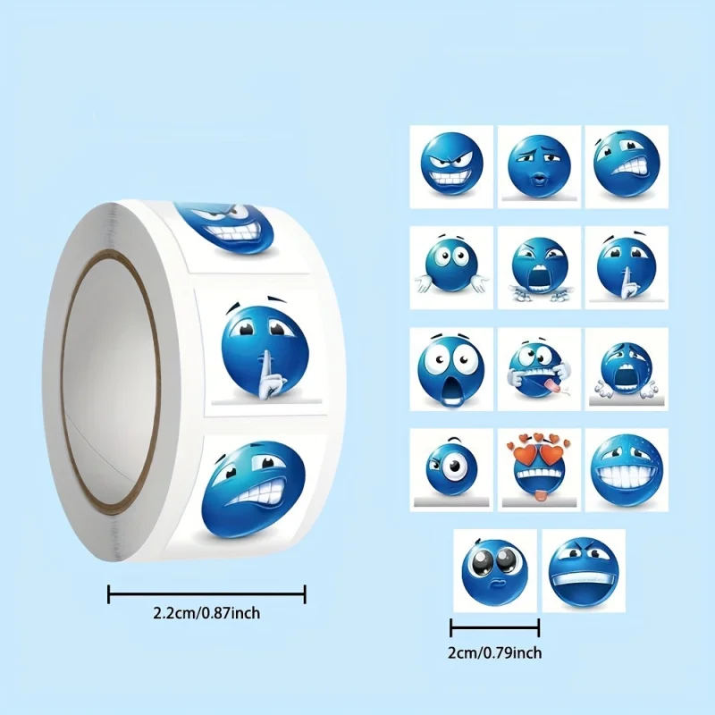 500pcs/Volume Creative Little Blue Bean Stickers, Expression Roll Stickers, Fun and Funny Abstract Stickers, Sealing Stickers