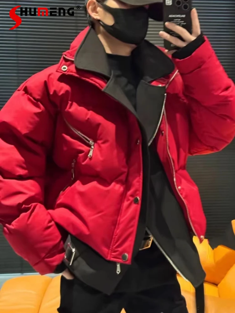 

Мужские зимние парки 2025: Новинка, имитация двухслойного дизайна, с пайетками, оригинальный стиль, утолщенные, с отложным воротником, шикарные, комфортные, модные, универсальные пальто