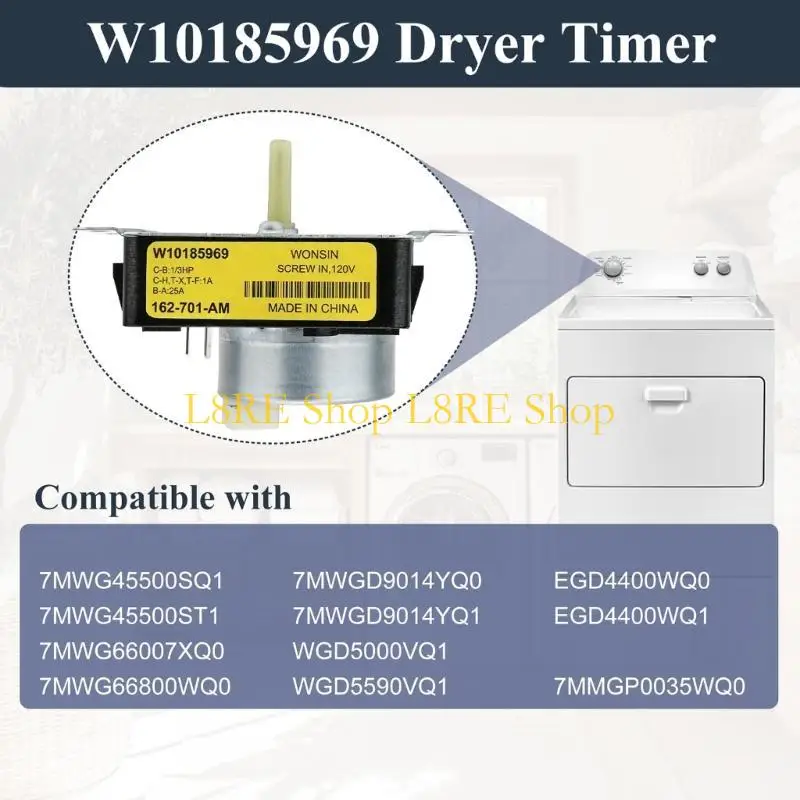 Temporizador secadora L8RE W10185969, 115V, 60Hz, reemplazo para 1481698 WPW10185969 PS11749824, accesorios montaje rápido