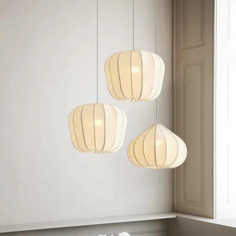 

Wabi Sabi Creamy Style Fabric Pendant Light Hanging Decoration home Design Lamp Dining Room Suspend Lamp White Cloth Chandelier