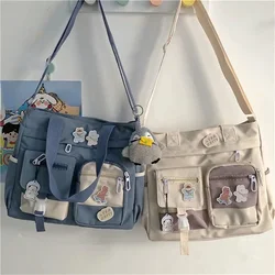 Cute Waterproof Nylon Shoulder Bag Women's Cartoon Badge Decor Crossbody Bags Zipper Purse Pack Large Capacity Crossbody Bag