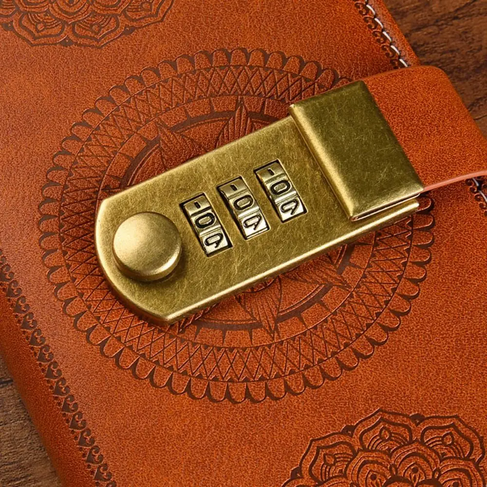 Line A7 Notebook with Lock 200 Pages PU Cover PU Notebook with Lock Horizontal Line Student Diary Office Notebook