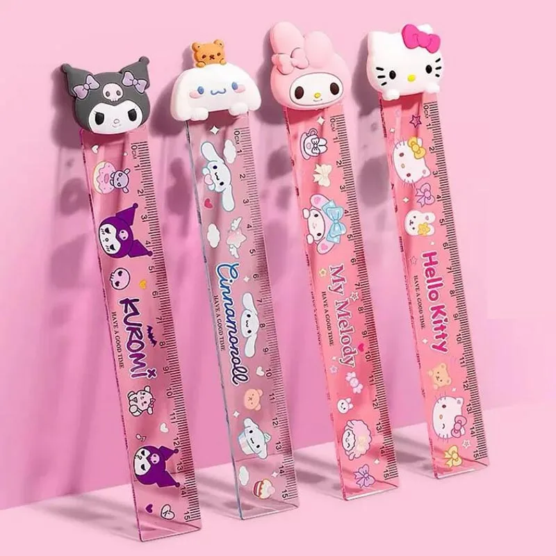 

8pcs/lot Sanrio Melody Kuromi Straight Ruler Cute Cinnamoroll Drawing Bookmark Promotional Stationery Gift School Supplies